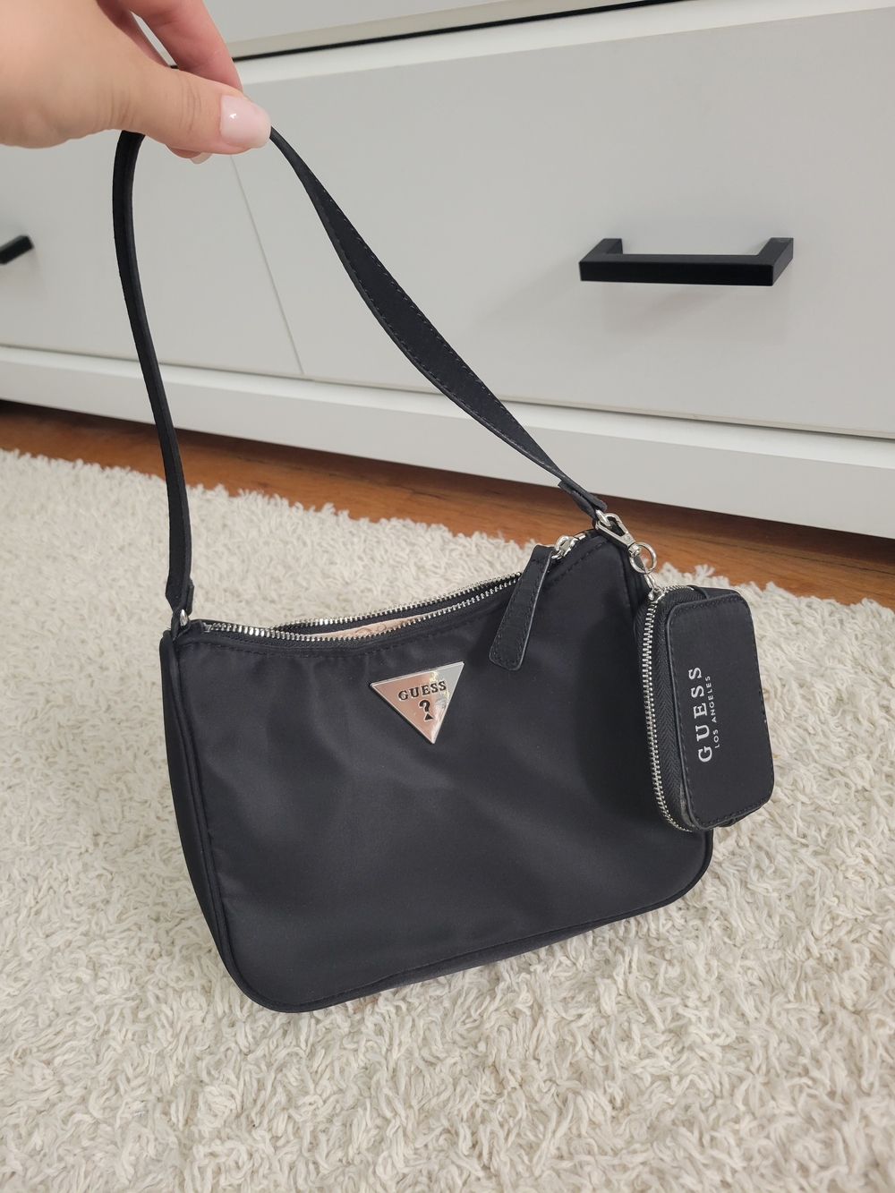 GUESS Black Nylon Shoulder Bag with Coin Pouch
